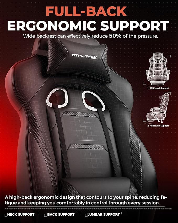 GTPLAYER Gaming Chair with Footrest Big and Tall Game Chair 350lb Racing Style Computer Chair Ergonomic Executive Office Chair High Back with Lumbar Support and Recliner Black