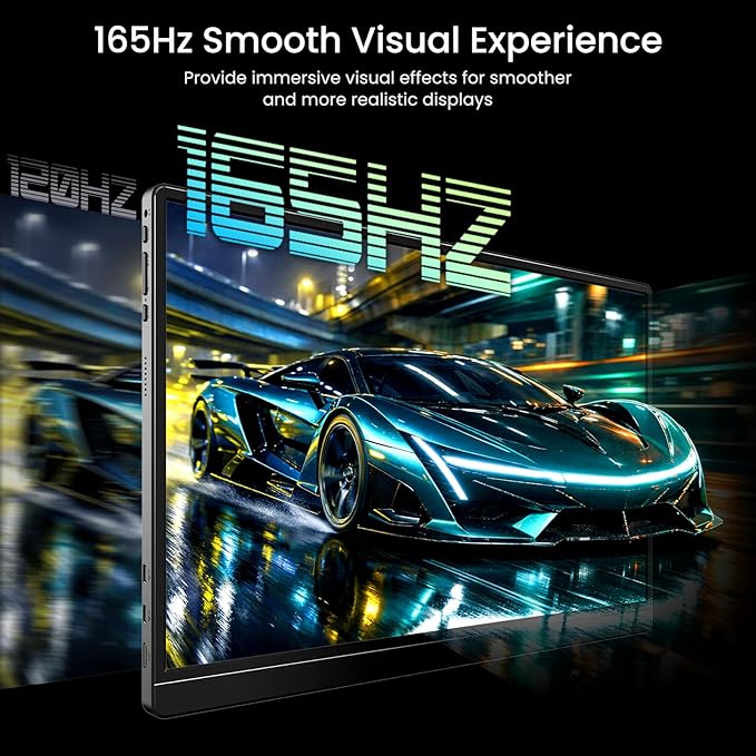 VILVA 17.3'' Portable Monitor 2.5K QHD 165Hz Gaming Display Ultra-Slim Metal Body Built-in Stand USB-C HDMI External Monitor for Laptop PC PS5 Xbox Switch