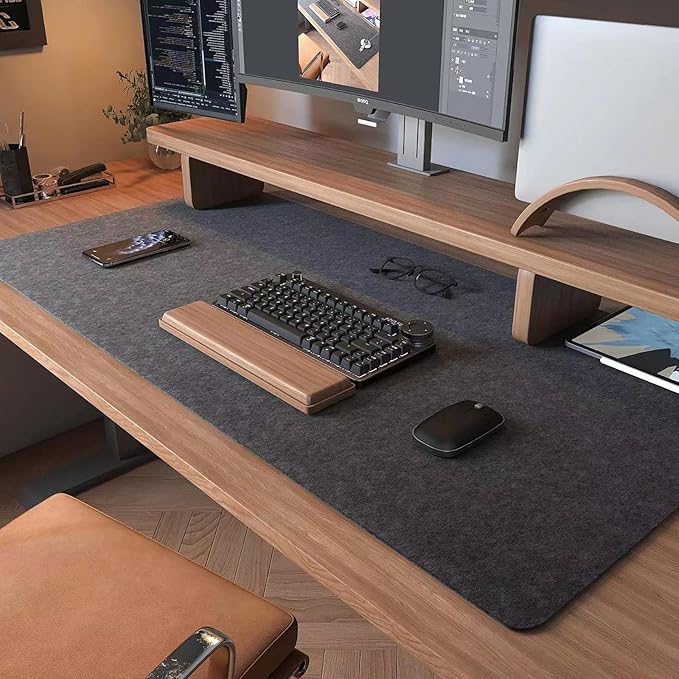 Large Felt Desk Mat39.4''x19.69'' Non-Slip Desk MatDesk Pad Protector for Keyboard ComputerDesk Accessories for Home and Office100x50CM Full Desk Mouse pad (Dark Grey)