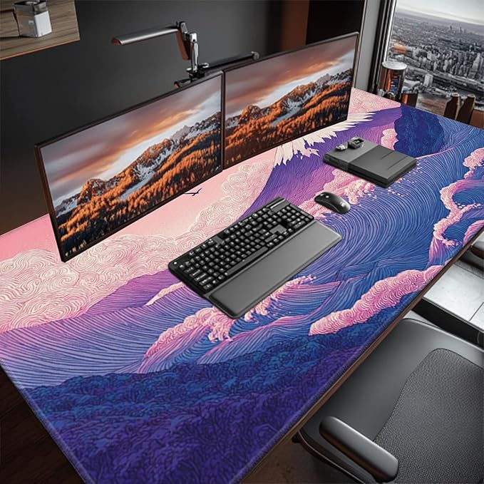 Japanese Mouse Pad with Stitched Edges Extra Large Desk Mat Gaming Mousepad XXXL Computer Keyboard Mat Waterproof Non-Slip Rubber Mice Pads for Office Desk Decor(Purple 48 x 24)