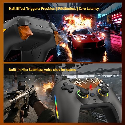 IWGAME Wireless Controller for PS-5/PC Gamepad Built-in Mic with 2 Back Buttons Support Remap/Combo Functions Hall Effect Trigger&ampJoysticks Motion Control 3.5mm Headphone Jack Cool RGB Light（