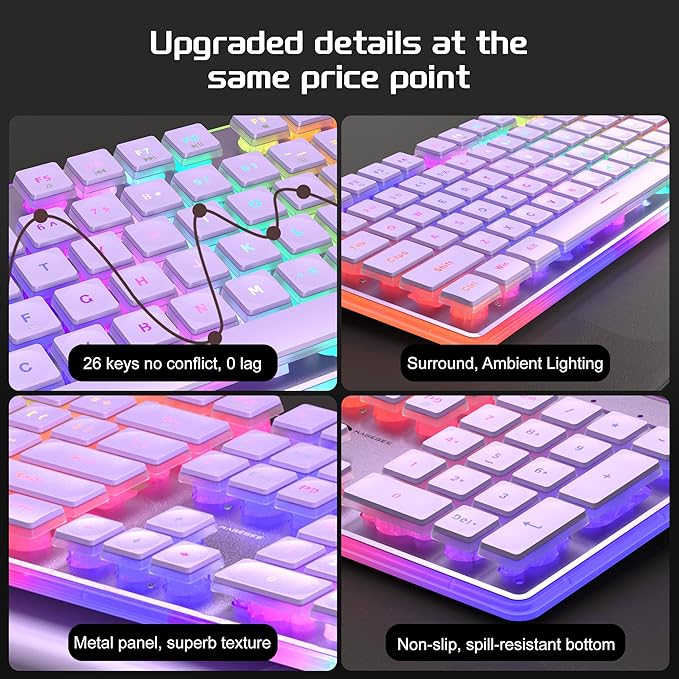 Camiysn Creamy Gaming Keyboard and Mouse Purple 104 Keys RGB and 6 Speed RGB Mouse Combo Pudding Keycaps Silent Computer Keyboard for Computer/PC/Laptop/Mac/Windows/Office