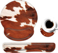 Keyboard Wrist Rest and Mouse Pad Wrist Support Set with CoasterComfortable for Easy TypingPain ReliefMemory Foam Keyboard Pad Set for Laptop MacCowhide Farm Animal Skin Leopard Brown Cow