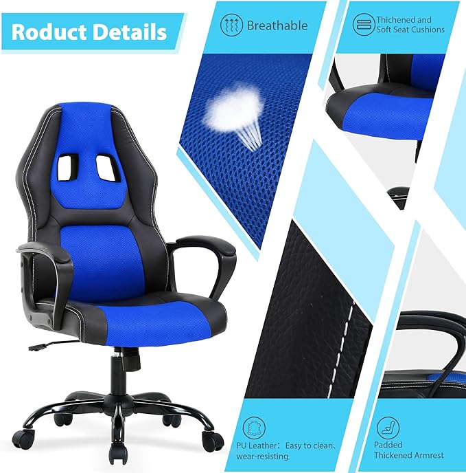 Ergonomic Gaming Chairs Comfortable Video Game Chairs with Adjustable Height Cheap Gamer Chair Desk Chair Gaming with Lumbar Support for Teens