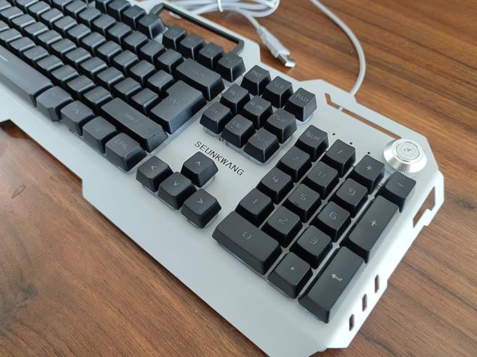 Wired Gaming Keyboard 104 Keys Wired Gaming Keyboard with Mouse Pad All-Metal Panel Quiet Computer Keyboard with Blue Backlit Knob Light Up Keyboard Wired Keyboard for PC Gamers-Black