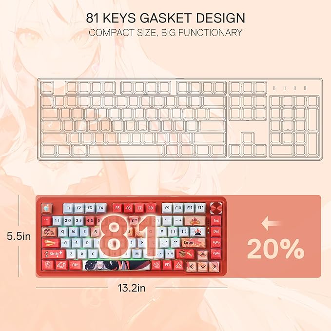 Redragon K673 PRO SE 75% 81 Keys Wireless Gasket RGB Gaming Keyboard 3-Mode Anime Mechanical Keyboard w/Hot-Swap Socket Dedicated Knob Control &amp 5-Layer Noise Dampening Custom Hi-Fi Linear Swit