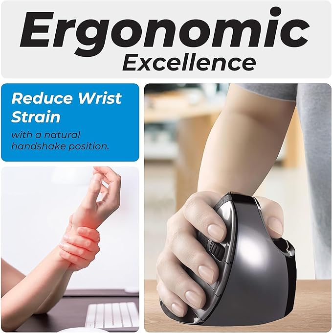 Evoluent – Inventor of The Vertical Mouse – VMDLW Ergonomic Vertical Mouse Right Hand Large USB Wireless Sculpted for Comfort Reduces Wrist Strain 4 Speeds 6 Customizable Buttons in Windows