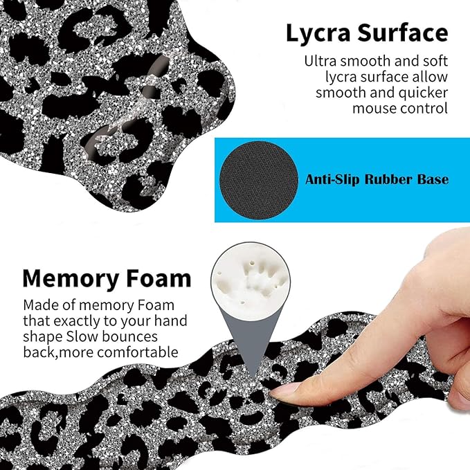 3 in 1 Keyboard Wrist Rest + Mouse Pad and Coaster Ergonomic Gel Mouse Pad and Keyboard Pad Set Comfortable Lightweight for Easy Typing Pain Relie Leopard Print Pattern
