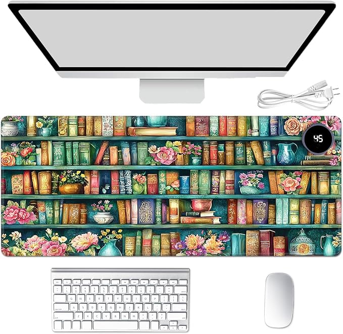 Heated Mouse Pad Hand Warmer Warm Desk Pad Mousepad Desk Mat with 3 Levels Heating and 3 Hours Auto Shut Down 31.5 x 13 inch PU Leather Warmer Keyboard Mat for Gaming Laptop Office Home Bookshelf