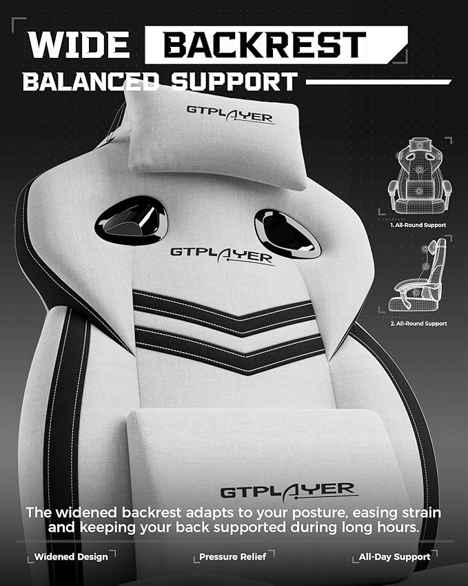 GTPLAYER Gaming Chair Computer Chair with Footrest and Lumbar Support for Adults 360°-Swivel Big &amp Tall Reclining Seat for Office or Gaming (White)