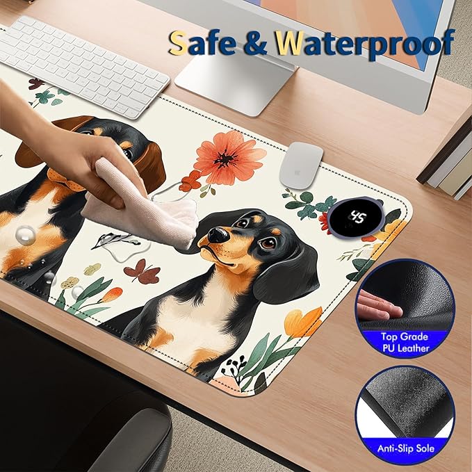 Heated Mouse Pad with 3 Temperature Settings(104°F–122°F)Large 31.5x13 Inch PU Leather Heated Desk MatWaterproof Warming Pad for OfficeGaming &amp Cold Hands ReliefDogs and Flowers
