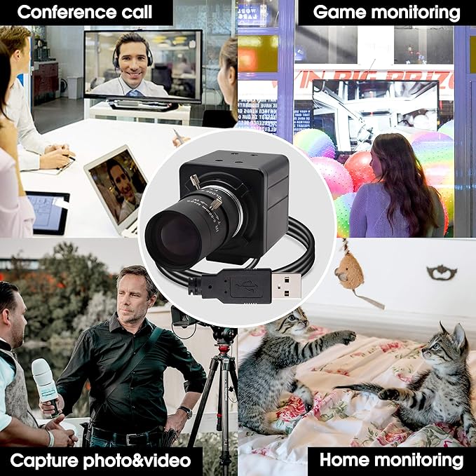 8MP USB Camera 2448P Webcam with Zoom Lens Video Conference Streaming Industria Camera UVC Plug Play PC Webcam for Windows Linux MAC OS Android Raspberry Pi