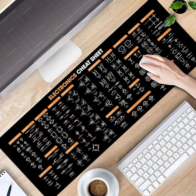 Electronics Cheat Sheet Mouse Pad – Circuit Symbols Quick Reference Mouse Mat Large Desk Mat for Students &amp Engineers Essential Computer Accessories for Study Work and Reference Purposes NNA