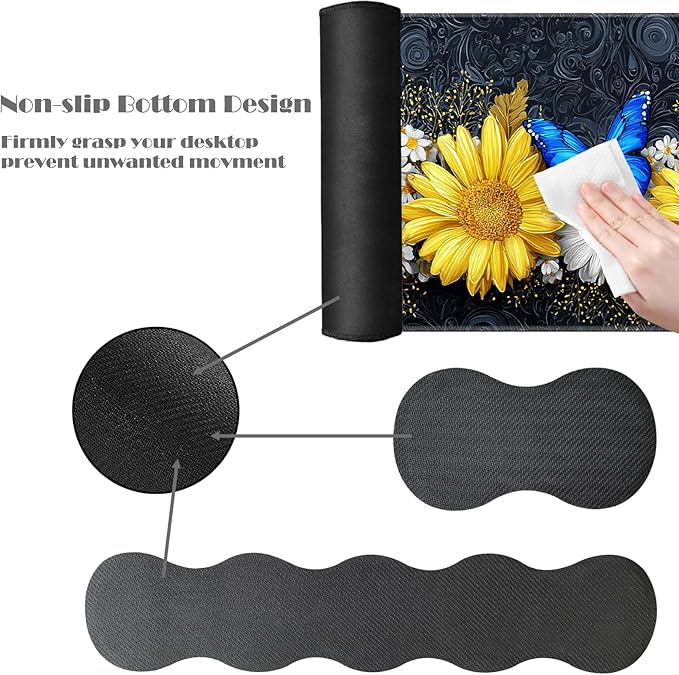 Ergonomic Keyboard Wrist Rest &amp Mouse Pad Wrist Rest SetXL Gaming Desk Mat 31.5x 11.8Non-Slip BaseMemory FoamEasy Typing Pain Relief for Office &amp HomeSunflower Daisy