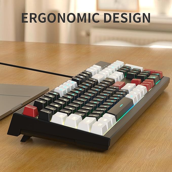 MageGee Creamy KeyboardK2 Keyboard Wired RGB Backlit 104 Keys Waterproof Ergonomic KeyboardsPC for PC/loptop/MAC - Knight Red