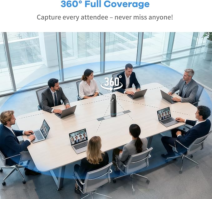 KanDao Meeting Pro 360° Video Conference Room Camera - AI Tracking Meeting Recording &amp USB Plug-Play Portable 8 Mics Array Meeting Camera Compatible with Zoom/Teams/Google Meet 5 Smart Modes