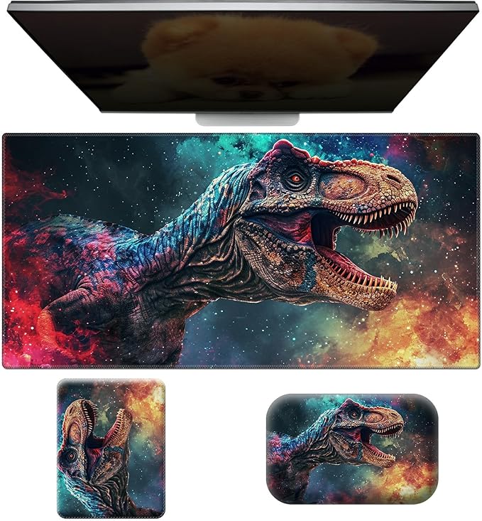 Ergonomic Desk Pad Mat &amp Keyboard Wrist Rest Set 3-in-1 Office Mouse Pad with Memory Foam Support Non-Slip Computer Blotter for Home Gaming &amp Writing 23.6 x 11.8 Dinosaur