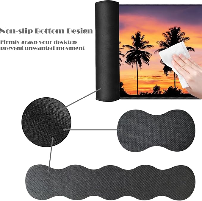 Ergonomic Keyboard Wrist Rest &amp Mouse Pad Wrist Rest SetXL Gaming Desk Mat 31.5x 11.8Non-Slip BaseMemory FoamEasy Typing Pain Relief for Office &amp HomeTropical Sunset with Palm