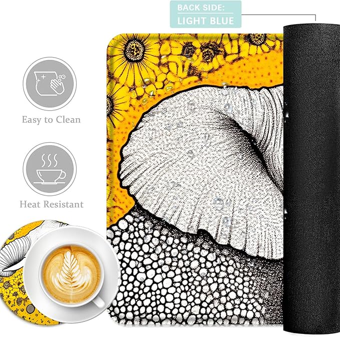 Keyboard Mouse Pad Set Extended Gaming Mouse Pad+Ergonomics Keyboard Wrist Rest Support Memory Foam Easy Typing Pain Relief 4Pcs XL Ultra Thick Desk MatElephants Sunflower Field