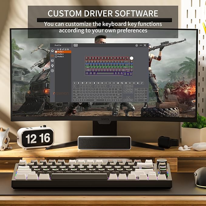 Newmen GM326 Wired Mechanical Keyboard75% Percent Mini Backlit Hot Swappable Gaming Mechanical Keyboard with Knob82 Keys Anti-Ghosting Compact Gaming Keyboards for PC Win MacWhite/BlackRed Switch