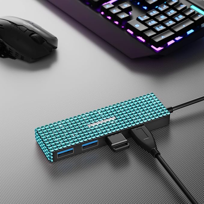 Bling Pink 4 Port USB Hub + Blue Bling Hub with USB C