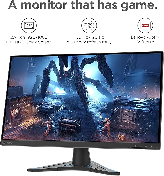 Lenovo G27e-20-2022 - Gaming Monitor - 27 Inch FHD - 100 Hz - AMD FreeSync Premium - Blue Light Certified - Tilt/Height Adjustable Stand - HDMI &amp DP