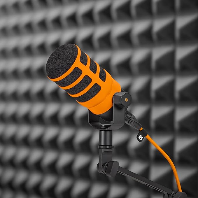 Rode PodMic Dynamic Broadcast Microphone with PSA1+ Microphone Boom Arm WS14 Pop Filter and Premium XLR Cable (Orange)
