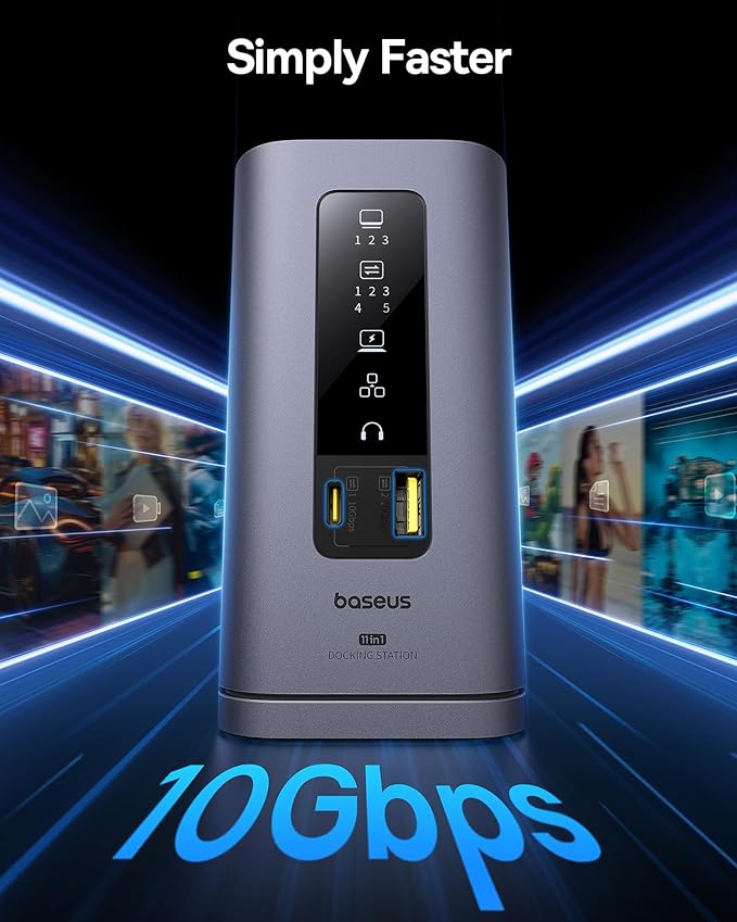 Baseus SpaceMate(MAC) Docking Station USB C Docking Station 3 Monitors with 4K HDMI 10Gbps USB Ports 100W PD Gigabit Ethernet Audio Laptop Docking Station for Mac &amp Win
