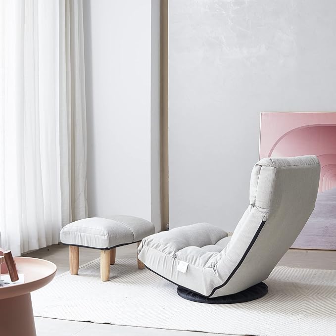 Henf Floor Gaming Chair with footrest 360 Degree Swivel Sofa Reclining Chair Lazy Sofa Tatami Leisure Sofa Adjustable 3-Position Floor Chair Folding Sofa Lounger Beige