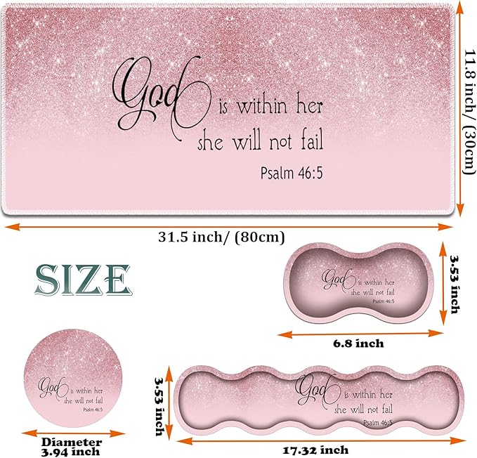 Large Gaming Mouse Pad + Keyboard Wrist Rest + Wrist Support + Coaster Set Memory Foam Ergonomic for Easy Typing XXL Extended Gaming Mouse Pad Table Pad - Bible Psalm 46:5