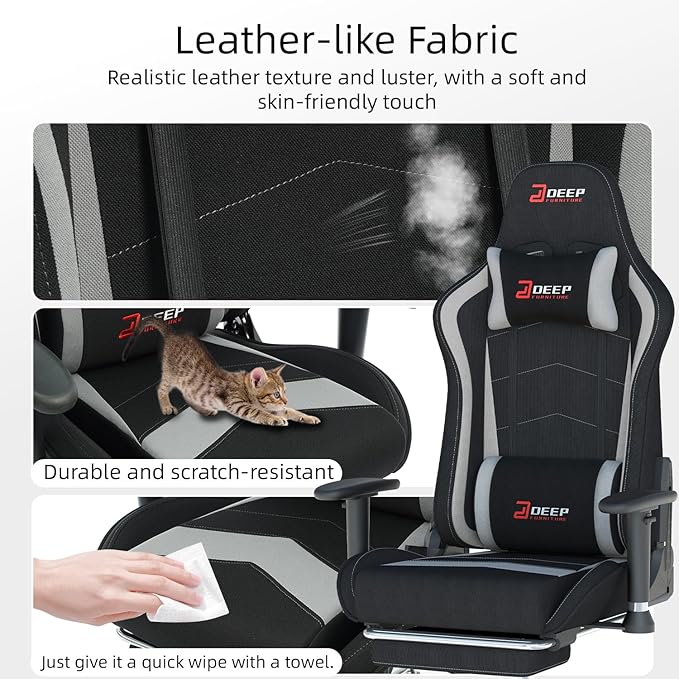 Fabric Gaming Chair Skin-Friendly and Breathable Manufactured by A Reputable Manufacturer Safe and Stable Specially Designed for Gaming.with Footrest Mg(1005-Gray)