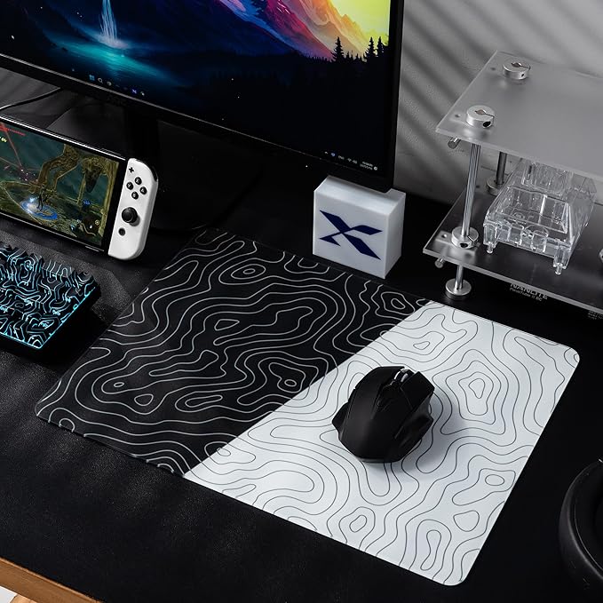 XVX Glass Mousepad for Gaming Topographic Hard Gaming Mouse pad Professional Large Mouse Mat 410mm*310mm Special Glass Surface with Improved Precision and Speed