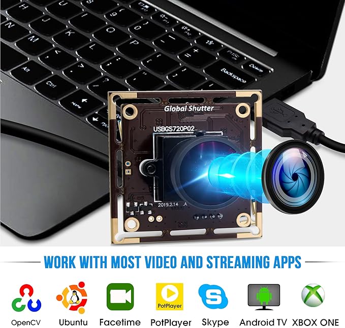 60fps Global Shutter USB Camera Module with 170° Fisheye LensHigh Speed 720P Aptina AR0144 Camera for Industrial Applications with Jetson NanoLaptopRaspberry Pi