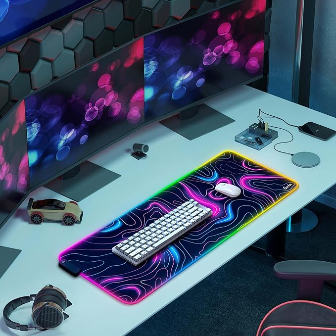 Gerlos RGB Large Gaming Mouse Pad Extended Soft LED Mouse Pad Non-Slip Rubber Base Water Resist Keyboard Pad Computer Mousepad 31.5×11.8 inches