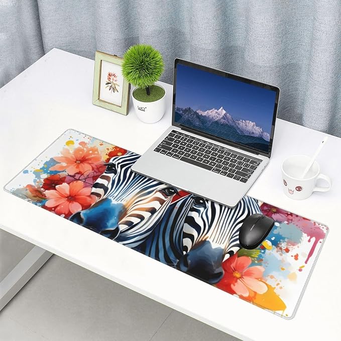 Watercolor Zebra Animal Large Mouse Pad XL Extended Gaming Pad Waterproof Desk Mat for Desktop Keyboard Non Slip Mousepad for Office Game Home 32.15x11.8