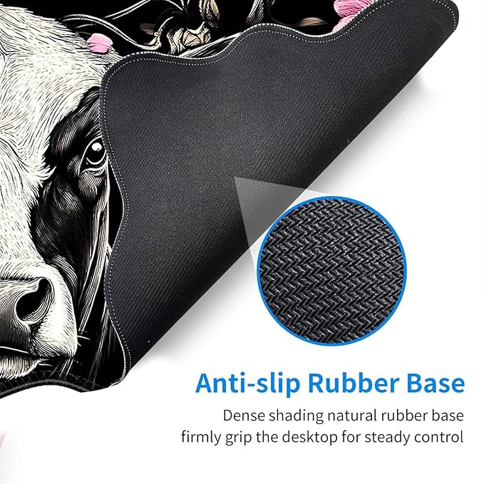 Desk Mat Mouse Pad with Wrist Rest 4-in-1 Large Mouse Pads for Desk Ergonomic Mouse Pad and Keyboard Wrist Rest Gaming Keyboard Mat for OfficeCute Cow Floral