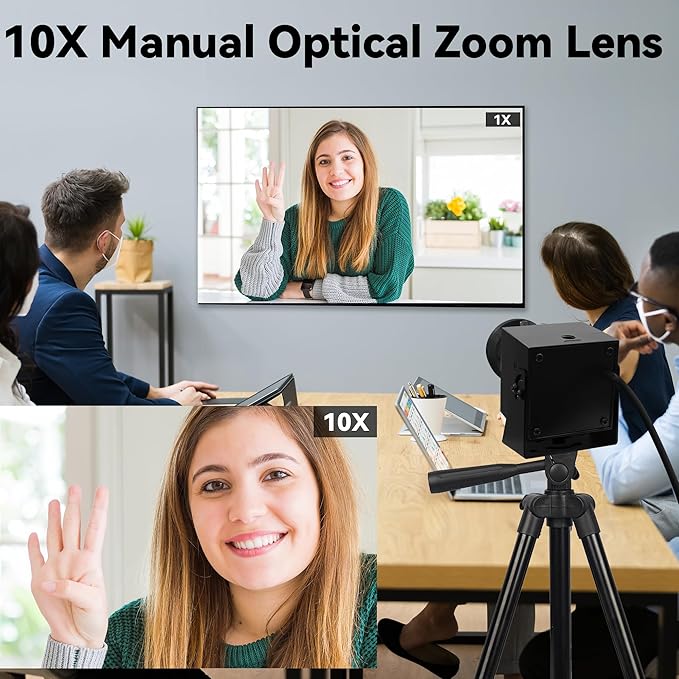 48MP USB Webcam 8K Ultra HD Color Camera with 5-50mm 10X Manual Optical Lens 6000P Industrial Security Video Camera Close-Up Zoom Function Plug-and-Play for Windows Linux Mac OS