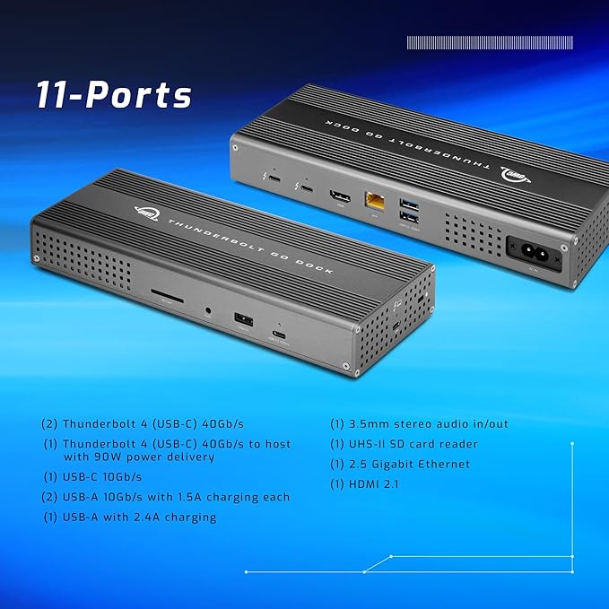 OWC Thunderbolt Go Dock 11 Ports Built in Power Supply 90W Charging TB4 (USB-C) USB HDMI 2.5GbE SD Also Compatible with USB-C Devices Supports Thunderbolt Share
