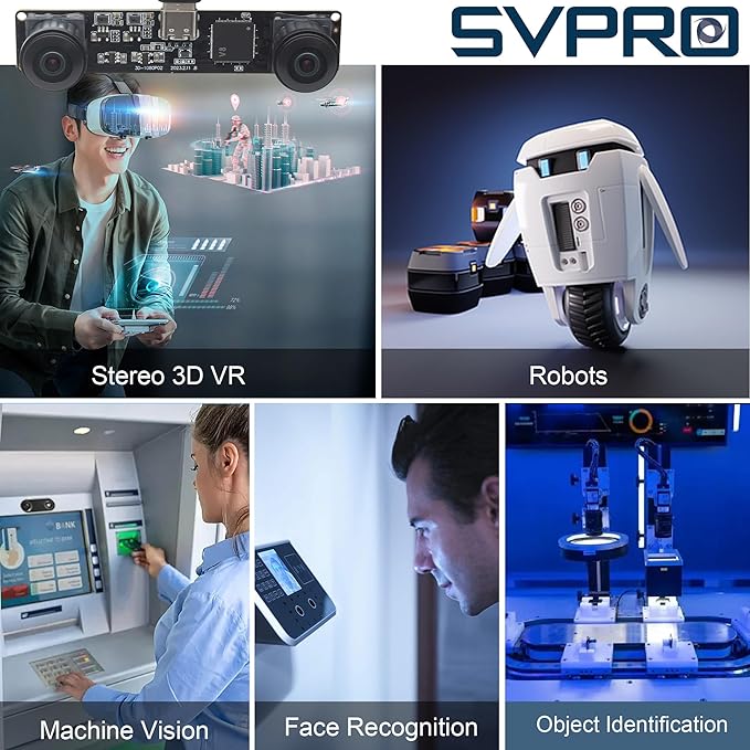 SVPRO Dual Lens USB Camera Module 1080P 60fps Fisheye UVC Industrial Camera Board Synchronisation Recording in Colour with M12 Lens Distortion-Free Wide Angle Board Camera