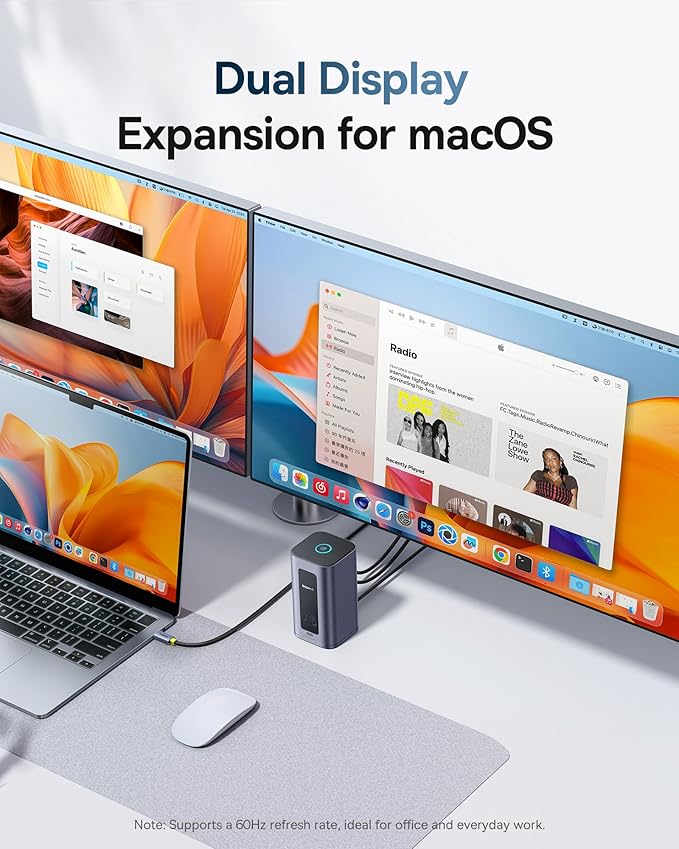 Baseus Docking Station Dual Monitor for macOS/Win Nomos Mac Air(12 in 1) Laptop Dock Station with 2K HDMI 10Gbps USB Ports 1Gbps Ethernet PD 100W(No Power Adapter)