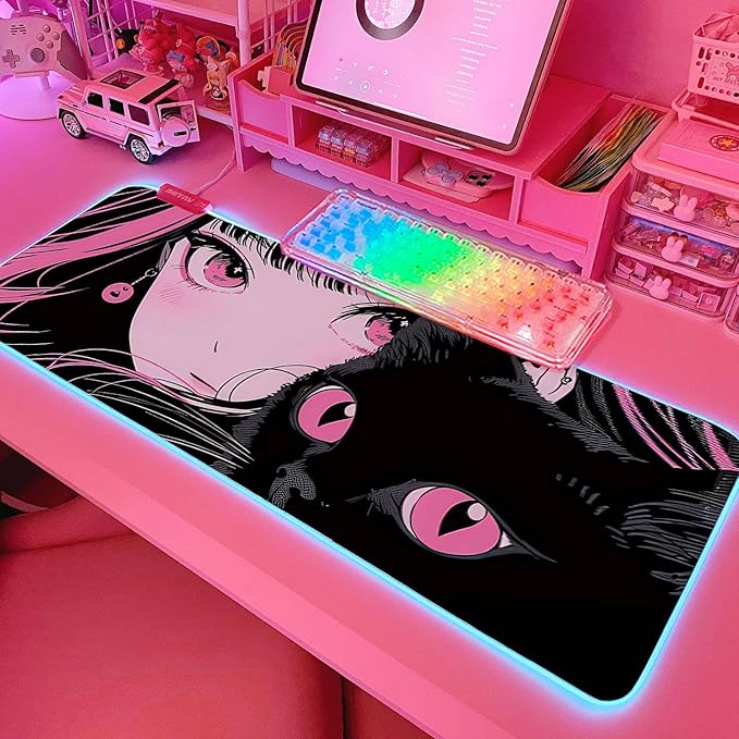 JMIYAV Pink RGB Gaming Mouse Pad 31.5x12 Inch PC XL Large Extended Glowing Led Light Up Desk Pad Non-Slip Rubber Base Computer Cute Mousepad Mat Desk Accessories Gaming Setup 2744