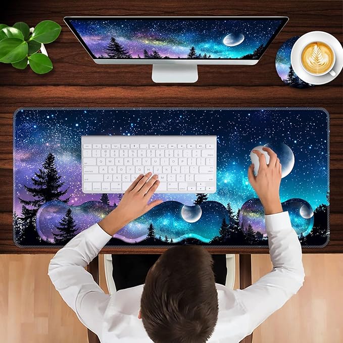 Keyboard Wrist Rest and Mouse Pad with Wrist Support Set Ergonomic CoasterMemory FoamEasy Typing Pain ReliefLarge XL Desk Mat 31.5x 11.8Forest Moon