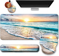 Mouse Pad + Desk Mat + Keyboard Wrist Rest + Coaster 4 in 1 Set Cute Ergonomic Large Gaming Mousepad with Wrist Rest Support Desk Pad for Computer Laptop Office Home Decor-Beach