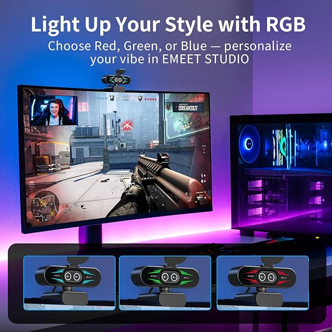 EMEET C60E Dual-Camera 4K Webcam for Streaming Wide-Angle and Telephoto Cameras Max 11X Hybrid Zoom &amp PDAF Autofocus Remote Control RGB Lighting 2 Mics Ideal for Livestreaming and Online Mee