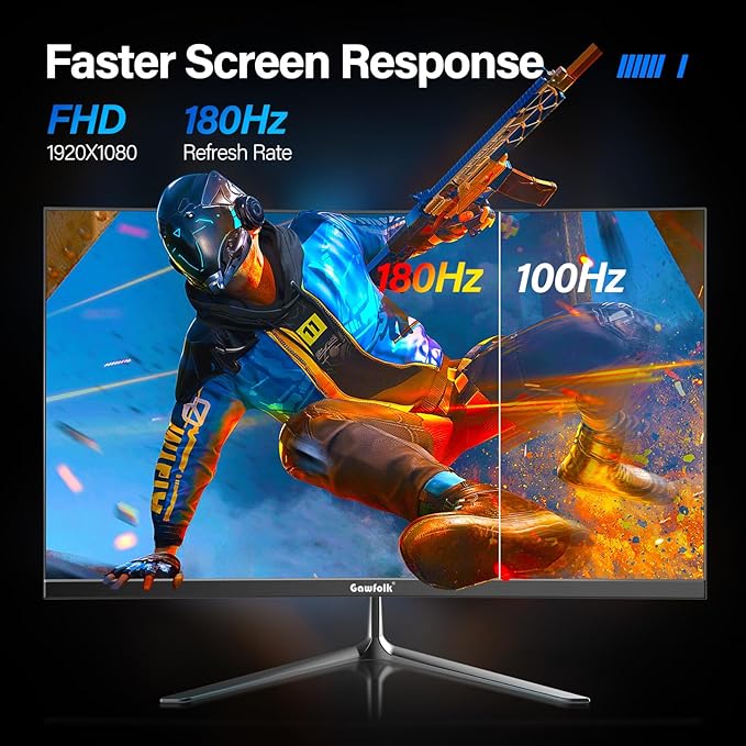 Gawfolk 25 Inch Gaming Monitor 144hz/180hz Computer Monitor FHD 1080P PC MonitorsFrameless Curved Monitors VAsRGB 100% DisplayPort HDMIEye Care Wall Mount Compatible (Black)