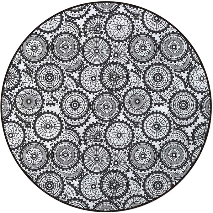 Lilac Black Gray Round Rug Contemporary Modern Boxes Easy Cleaning for Home OfficeLiving RoomBedroomKitchen Non Shedding Area Rug Round Shape Leaves Balls Floral Diameter 55 in