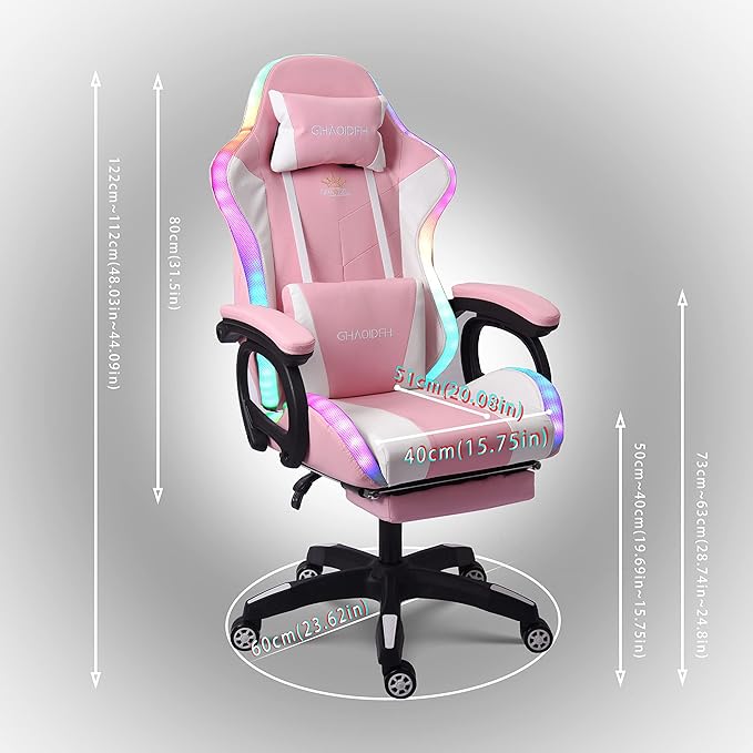 TBQATNTS Gaming Chair with LED Lights and Speakers Ergonomic Gaming Chair with Massage and FootrestComfortable Computer Reclining with Headrest and Lumbar SupportVideo Game Chair for Adults Kids.P