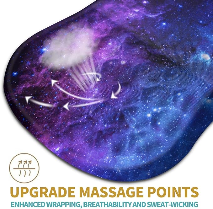 Hokafenle Ergonomic Mouse Pad Wrist Support with Massage Design Wrist Rest Pain Relief Mousepad with Memory Foam&ampNon-Slip PU Base Mouse Pads for Wireless Mouse &amp Desk (12x8 inchGalaxy)
