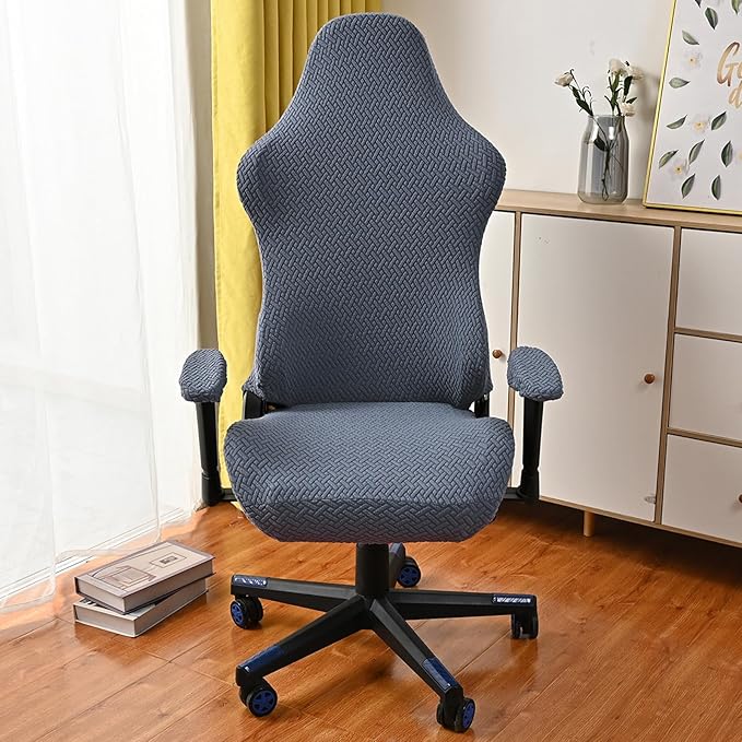 OQHAIR Stretchable Gaming Chair Cover - Washable Removable Water Resistant Ergonomic Reclining Racing Style - Dark Gray