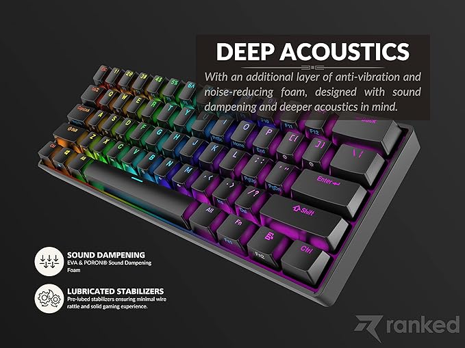 Ranked N60 Nova 60% Form Factor | Hot Swappable Mechanical Gaming Keyboard | 61 Keys Multi Color RGB LED Backlit for PC/Mac Gamer (Black Gateron Pro Red)